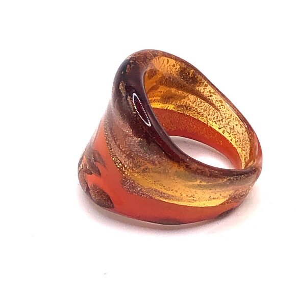 Handmade Art Glass Wide Band Statement Ring Orange Gold Size 8 or 7.5 - Picture 9 of 12
